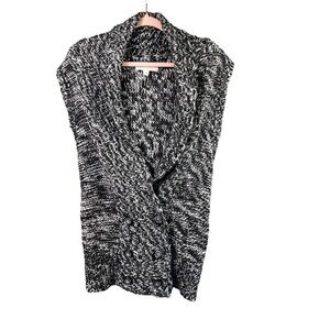 Kaisley Sweater Vest Wool Blend Button Front Black and White Cozy Women's Size L